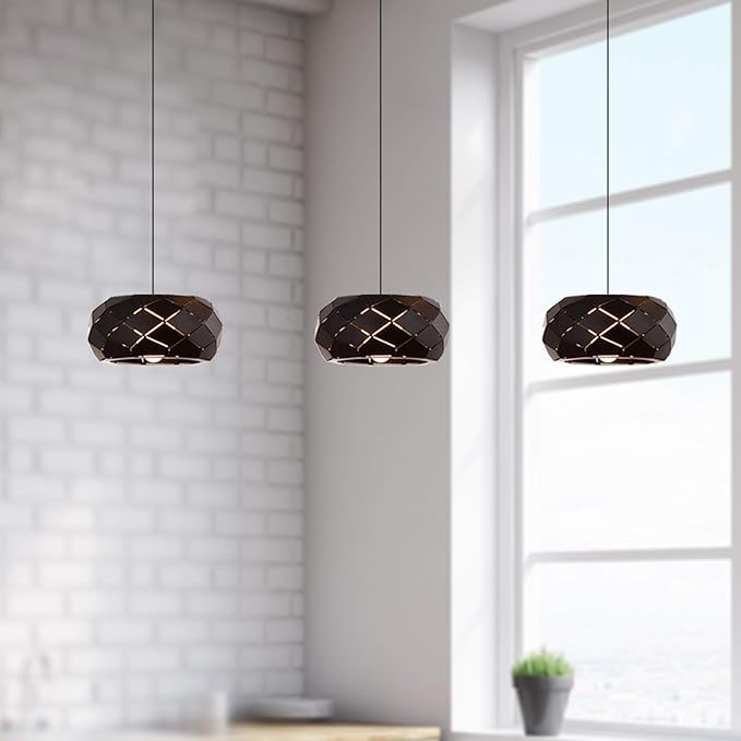 Crust 3 Mini Pendant Lighting Black - LED Hanging Light Fixture for Kitchen Island, Bar, Foyer - Cluster Pendants - Dimmable, Adjustable Wire, Lamp Bulb Included