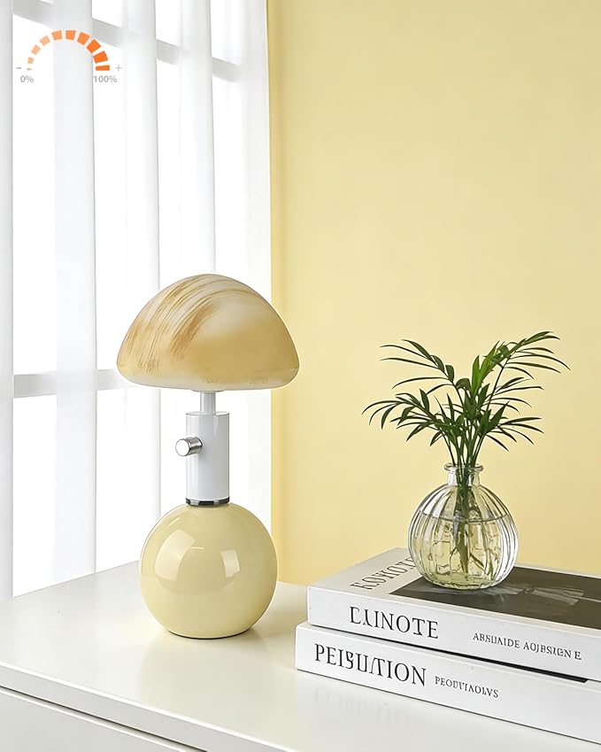 Lightdot Mid Century Modern Stepless Dimmable Table Lamp Ceramic 3000K Warmwhite Desk Lamp with Mushroom-Shaped Shade for Living Room Bedroom Bedside Nightstand Office Home Reading