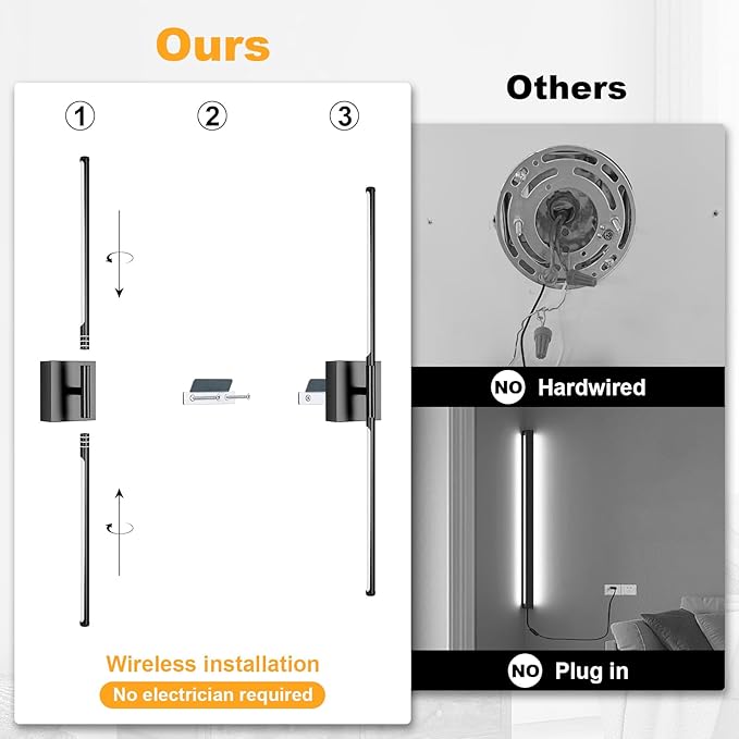 Battery Operated Wall Sconce, 5CCT Dimmable Gold Wall Lights with Remote Control, Timable LED Wireless Wall Sconces, 350° Ratate for Bathroom, Living Room, Hallway 29.1 Inch 1 Pack