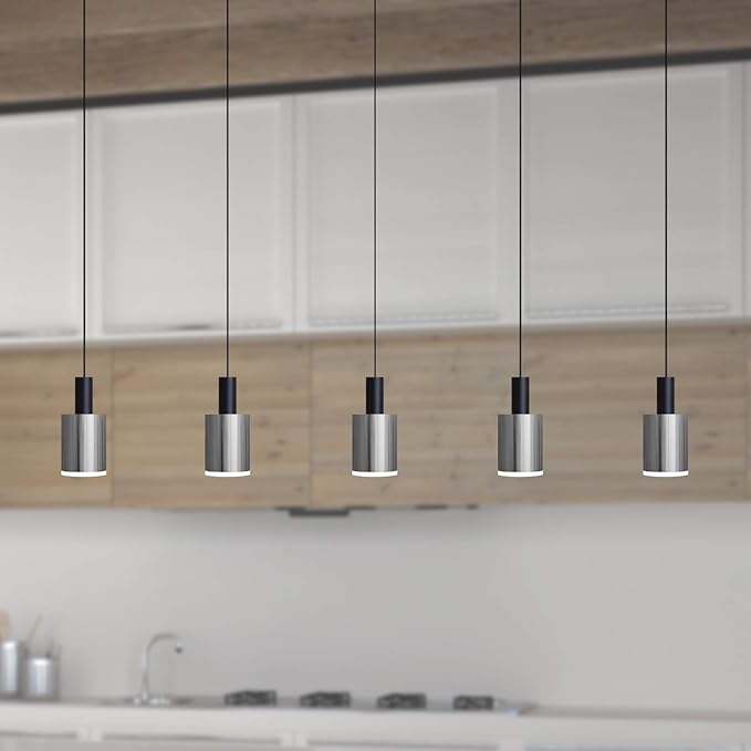 Virgo 5 Mini Pendant Lighting Black-Nickel - LED Hanging Light Fixture for Kitchen Island, Bar, Foyer - Cluster Pendants - Dimmable, Adjustable Wire, Lamp Bulb Included