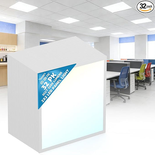 2x2 LED Flat Panel Light Drop Ceiling Office Fixture,5 CCT 3000K-6500K Adjustable & 5 Wattage Selectable, 0-10V Dimmable, 2X2 LED Flush Mount Ceiling Light,ETL Listed 32 Pack