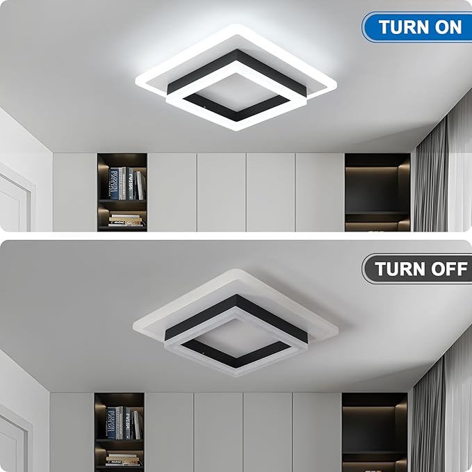 DELIPOP 30W Square Modern LED Ceiling Light, Black Flush Mount Light Fixture, 6500K Cool White Hallway Ceiling Light for Living Room Bedroom Bathroom Kitchen