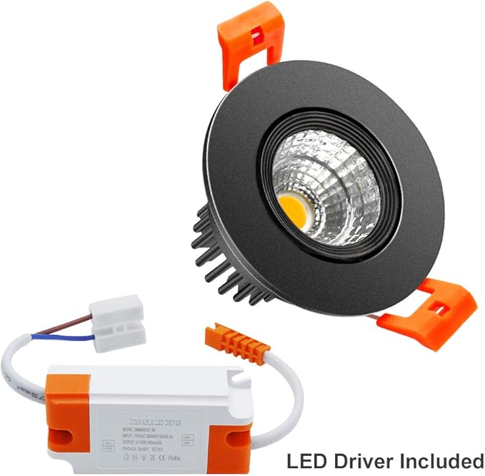 LightingWill 2inch LED Dimmable Downlight, 3W COB Recessed Ceiling Light, Daylight White 5500K-6000K, CRI80, 25W Halogen Bulbs Equivalent, Black (4Pack)