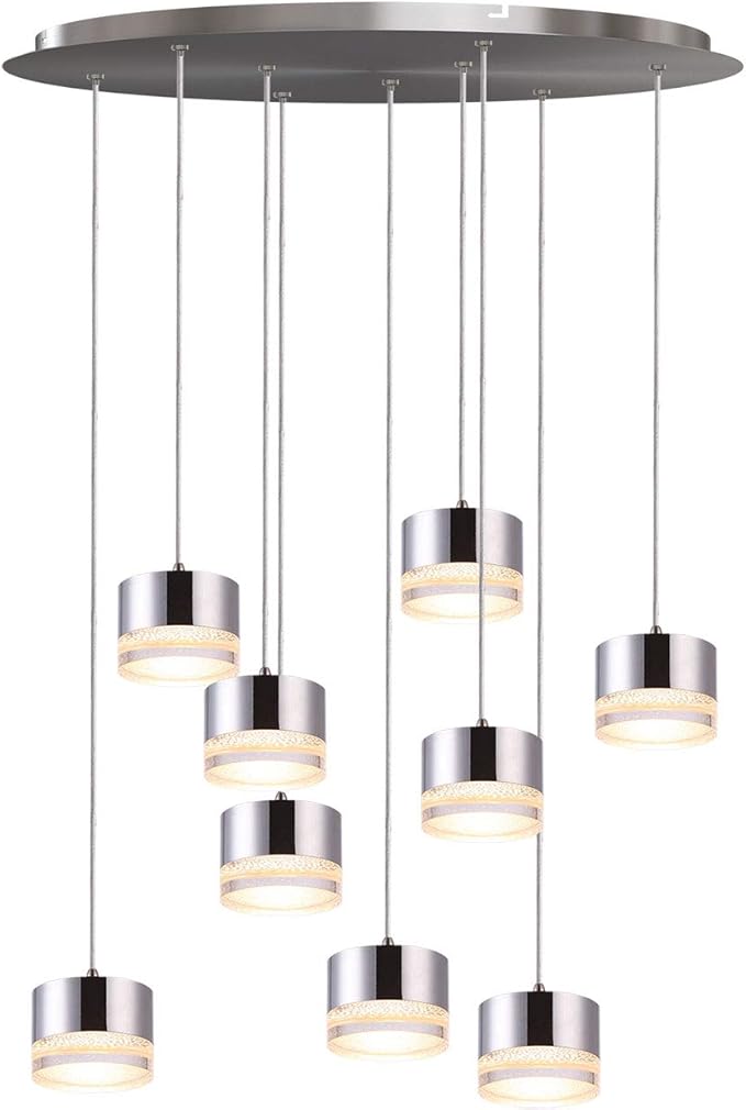 Jupiter 9 Mini Pendant Lighting Nickel - LED Hanging Light Fixture for Kitchen Island, Bar, Foyer - Cluster Pendants - Dimmable, Adjustable Wire, Lamp Bulb Included