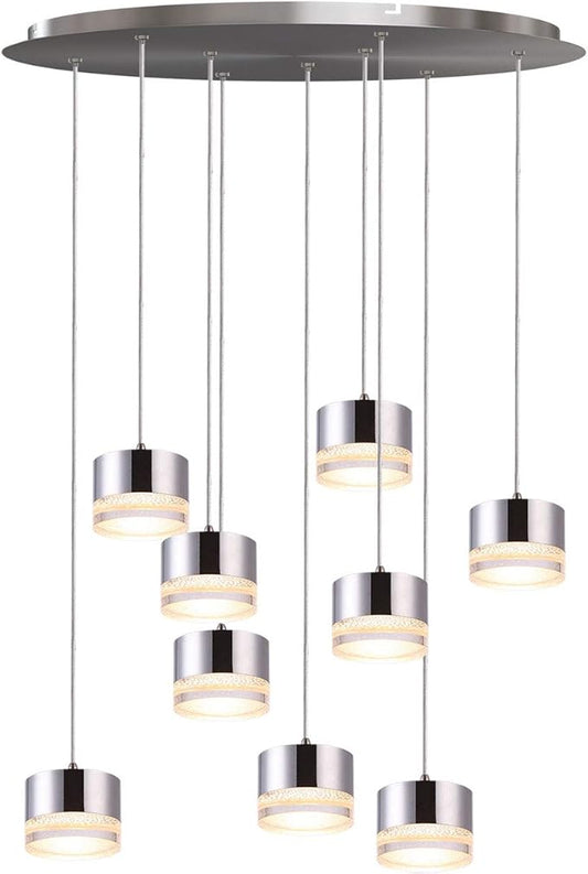 Jupiter 9 Mini Pendant Lighting Nickel - LED Hanging Light Fixture for Kitchen Island, Bar, Foyer - Cluster Pendants - Dimmable, Adjustable Wire, Lamp Bulb Included