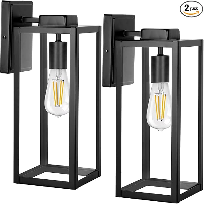 hykolity Large Size Outdoor Wall Lights,16 Inch Wall Lantern, Waterproof Exterior Wall Sconce, Anti-Rust Wall Mounted Lighting with Glass Shade,Lamp with E26 Socket for Porch, Front Door, 2 Pack