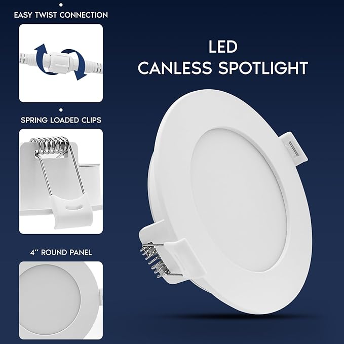 LUXRITE 4 Inch LED Recessed Light, ECO Backlit Mini Panel Spotlight, 5CCT 2700K-5000K, 1000 Lumens, High Output, 11 Watts, Dimmable, IC Rated, Wet Rated, ETL Listed, Energy Star, Round (6 Pack)