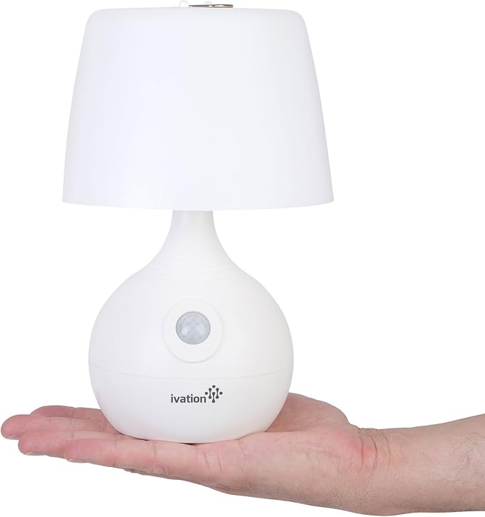 Ivation 12-LED Battery Operated Motion Sensing Table Lamp - Dual Color Range - Available Settings Include Manual & Automatic Motion & Light Sensing, White