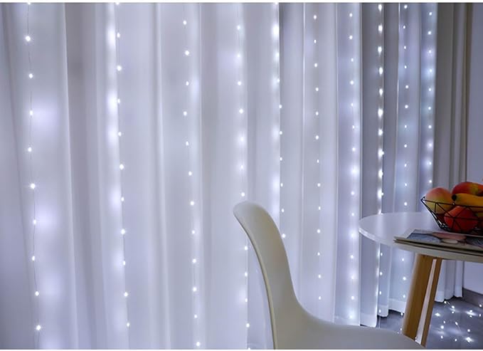 Curtain String Lights, 300 LED Fairy Lights with 8 Light Modes, 9.8x9.8Ft Remote Controlled Plug-in Fairy String Lights for Christmas, Bedroom, Indoor, Outdoor, Weddings, Party Decor (White)