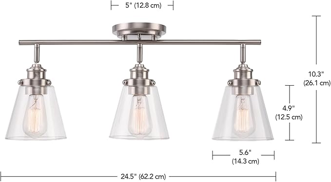 Globe Electric 59628 Jackson 3-Light Track Lighting, Brushed Nickel, Clear Glass Shades, Silver, Bulb Not Included