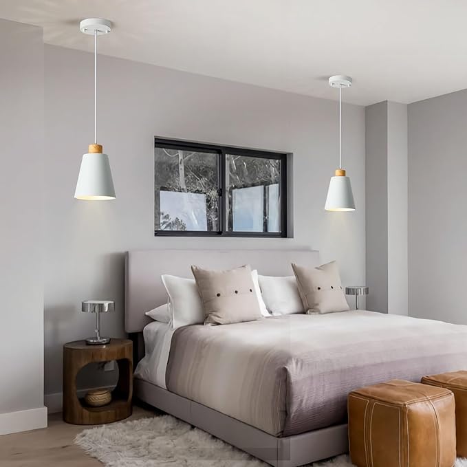 White Pendant Light Kitchen Island Wood Pendant Lighting Mini Modern Hanging Light Small Pendant Light Fixture for Dining Room,Bar,Bedroom,Adjustable Cord,5.94 inch,3 PCS