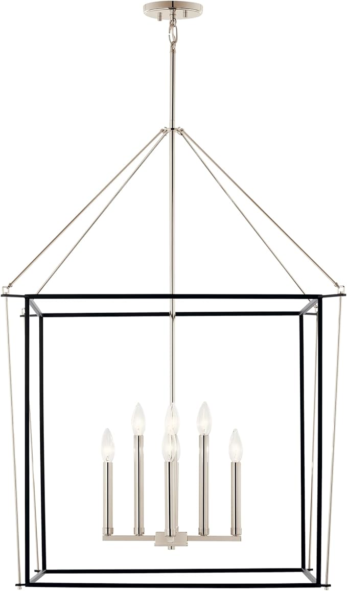 Kichler Eisley 8-Light Foyer Pendant, Soft Modern Light in Polished Nickel and Black, Sloped Ceiling Compatible, for Foyer (40.25" x 28.25" x 28.25"), 52628PN