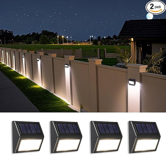 Solar Lights Outdoor, Waterproof Solar Powered Deck Step Lights for Patio Garden Backyard Garage Driveway Pathway Outside Wall Lighting (Cool White, 4-Pack)