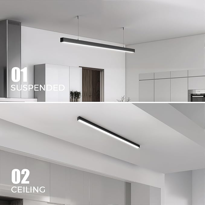Barrina 4040 Remote Series LED Linear Light Fixture with Remote, 3rd-Generation, 4FT 40W Seamless Connection, 3000K-6000K Color Changing, Dimmable Pendant Lights for Bars Cafe Shop, Black, 4 Packs
