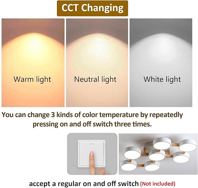 LED Ceiling Light Fixture,40 Inch 7-Lights Modern Ceiling Lights Flush Mount Wooden 84W Chandelier for Living Room Bedroom Kitchen,Dimmable 3000K/4000K/6000K Temperatures Selectable, White