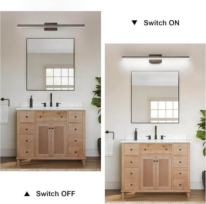 SineRise 40-Inch LED Modern Bathroom Vanity Light Bar, Brown Modern Acrylic Bathroom Wall Lighting Fixtures Over Mirror (Cool White 6000K)