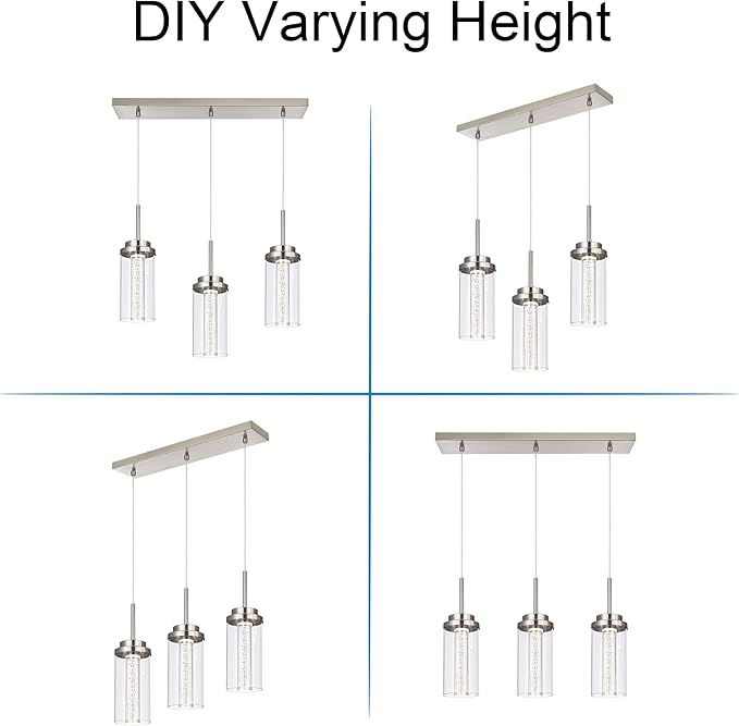MELUCEE Modern LED Linear Pendant Light Brushed Nickel, 23IN Ceiling Chandelier Light Fixture Hanging with Clear Glass, 3000K-6000K Adjustable Color Temperature Island Light for Dining Room Kitchen