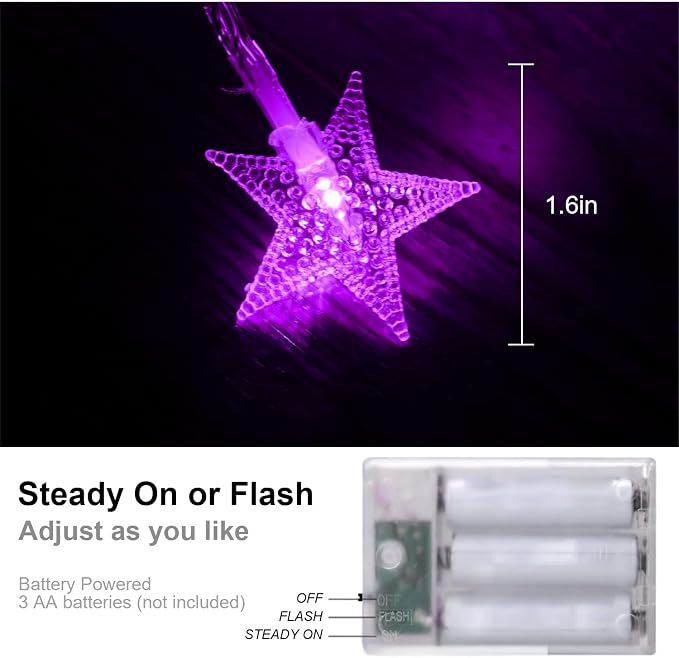 ITICdecor Star Lights 15 FT 30 LED Battery Operated Indoor & Outdoor Twinkle Fairy String Lights for Xmas Tree (Purple)
