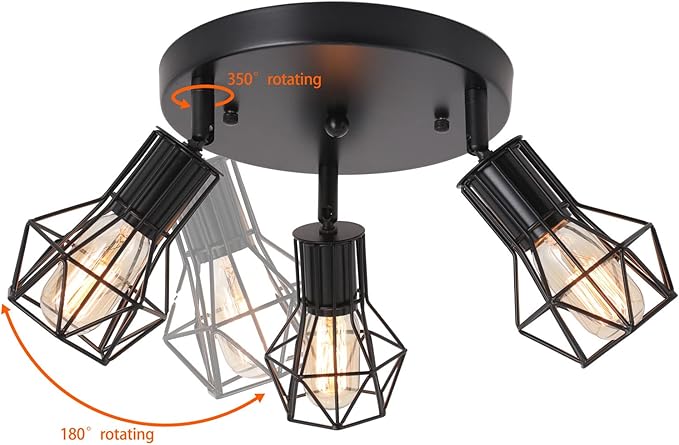 3-Light Flush Mount Ceiling Light Fixture, Industrial Kitchen Light Fixtures Ceiling, E26 Black Farmhouse Ceiling Light Fixture Black for Dining Room Hallway Entryway