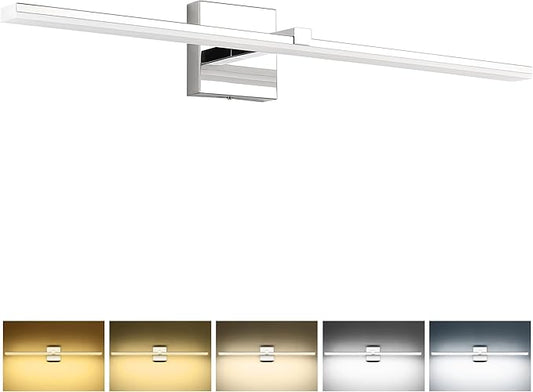 ZUZITO 30in Modern Bathroom Light Fixtures Dimmable 5CCT LED Bathroom Lighting Fixture Over Mirror Chrome Vanity Light Bar for Bath