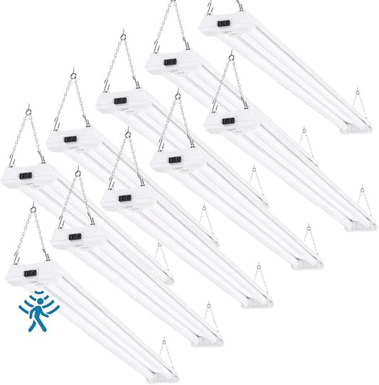 Sunco Motion Sensor 4ft LED Shop Light, Garage Lights Ceiling LED Plug-in Fixtures, 40W, 5000K Daylight, 4300 Lumens, Frosted, Motion Activated, Linkable Suspension Mount, ETL 10 Pack
