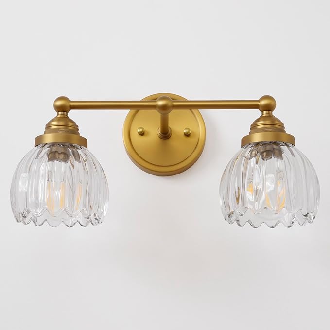 Vintage Double Arm Tulip Glass Wall Sconce Lighting, 2-Lights Bathroom Vanity Light Fixture for Hallway Bedroom Living Room Bedside Nightstands Lights