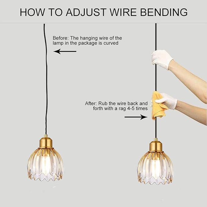 TALOYA Pendant Light with Amber Tulip Glass Lampshade, Brass Vintage Pendant Light Adjustable Hanging Light for Kitchen Island Bedroom Dining Room Hallway& Bar