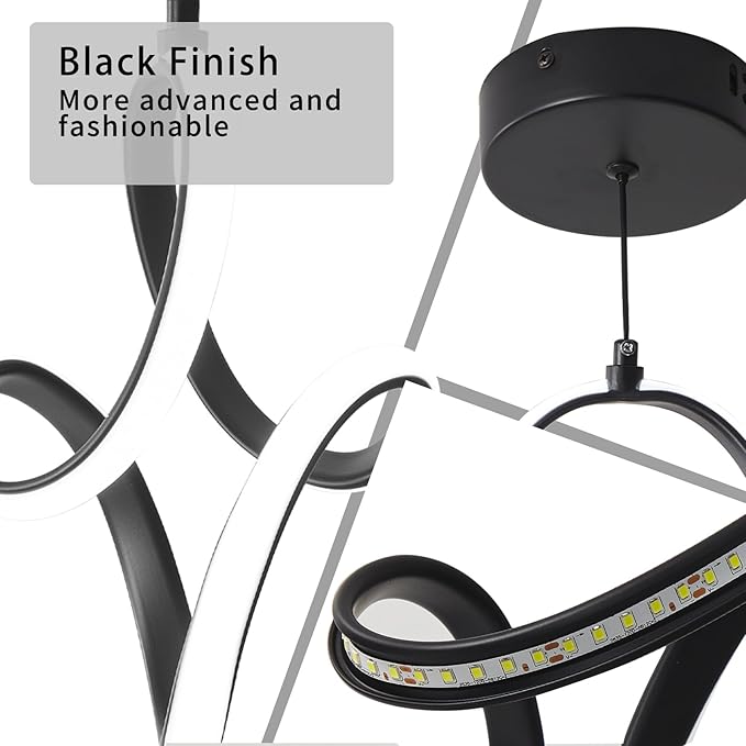 Modern Led Pendant Light 5500K Cold White Kitchen Island Pendant Light Fixtures Adjustable Height Led Pendant Lamp for Kitchen Island Dining Room Hanging Light, 1 Pack (Black)