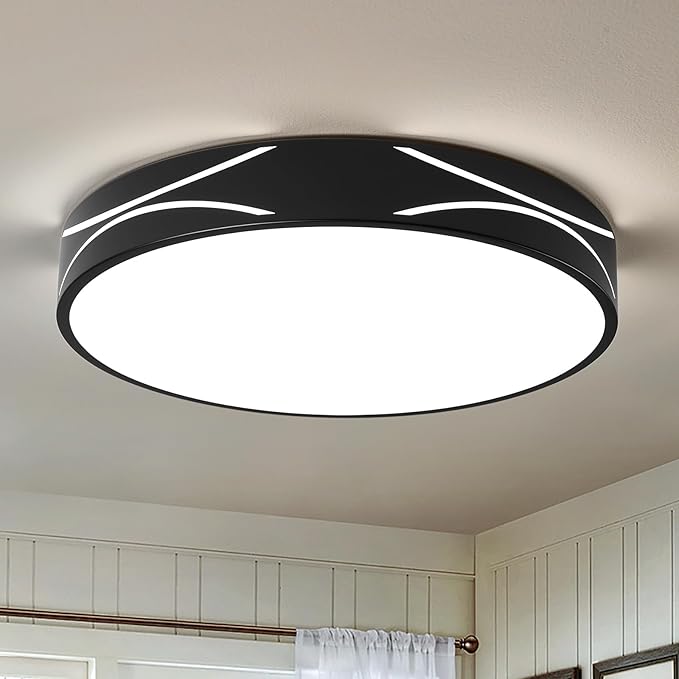 Modern Dimmable LED Flush Mount Ceiling Light, 2700K-6000K Selectable Round Close to Ceiling Lighting Fixtures, Metal Minimalist Black Ceiling Lamp for Bedroom, Kitchen, Hallway, Living Room