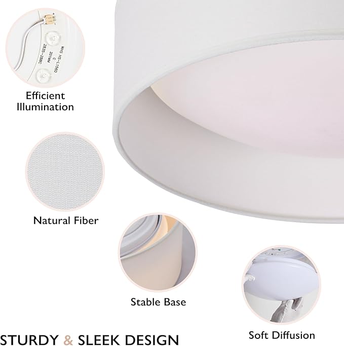 CALOKES 13" White Fabric Flush Mount Ceiling Light, 24W 3000K LED Closed to Ceiling Light Fixture with Classic Linen Drum Design for Bedrooms, Kitchen, Dining Room, Hallway