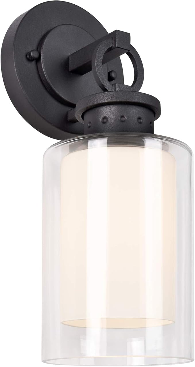 Design House 589010-BLK Hansen Modern Contemporary 1-Light Indoor/Outdoor Dimmable Wall Light with Open Bottom Frosted Inner, Matte Black