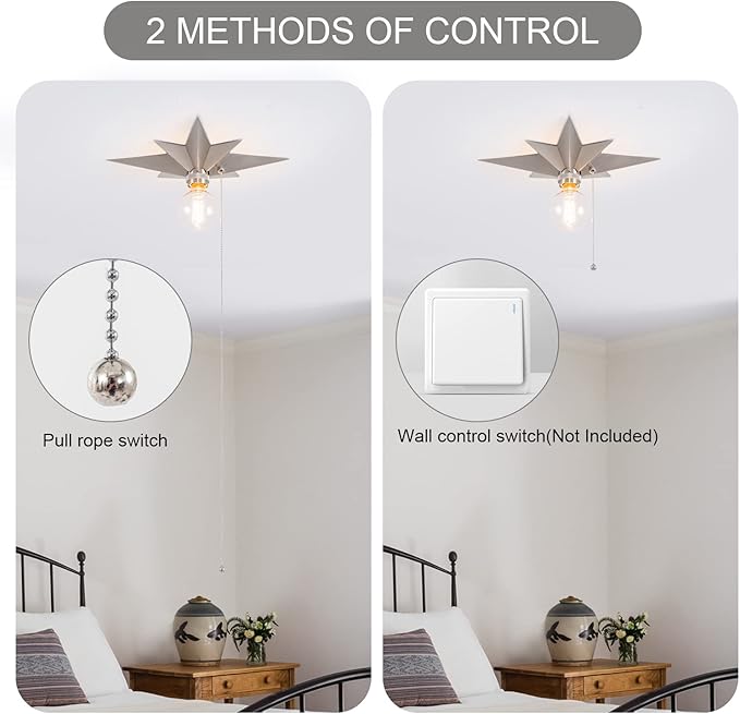 VILUXY Flush Mount Ceiling Light, Satin Nickel Star Light Fixtures Ceiling with Pull Chain On/Off Switch for Hallway, Entryway, Study Room, Bedroom