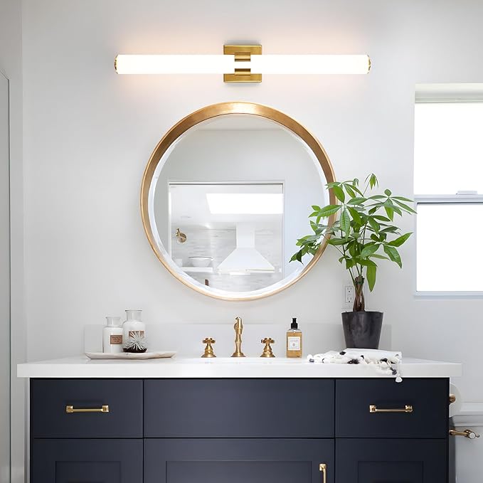 AIJIASI Gold Bathroom Light Fixtures Over Mirror - 31inch Vanity Light Fixture 28W 5CCT Dimmable LED Bathroom Sconce with Acrylic Shade Vanity Light Bar for Mirror Bedroom Living Room