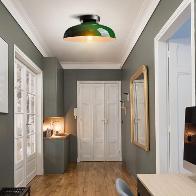 DIRYZON Modern Green Ceiling Light, Macarons Kitchen Lighting Fixtures, Industrial Metal 12-Inch Bedroom Ceiling Light