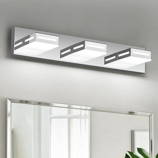 LED Modern Bathroom Light Fixtures, 3-Light 24-Inch Dimmable 5CCT Adjustable Chrome Vanity Lights for Bathroom Lighting Fixtures Over Mirror, 350° Rotatable Wall Lamp
