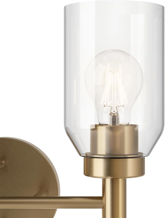Kichler Madden 2-Light Bathroom Vanity Light Fixture with Clear Glass Shades, Modern Wall Mount Lighting in Champagne Bronze for Single or Double Vanity (10.5" x 14.25"), 55184CPZ