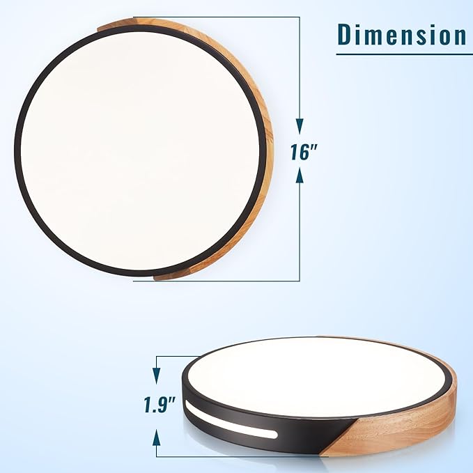 Wood Ceiling Light Flush Mount LED 36W 2Pack, 16 inch Flush Mount Black 5CCT, Kitchen Light Fixtures Ceiling Mount, Dimmable Close to Ceiling Light for Bedroom, Living Room, Bathroom