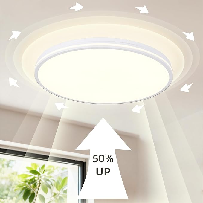 20 Inch Flush Mount Ceiling Light 50W, White LED Ceiling Light with Side Light, 2700K/4000K/6000K CCT Selectable, 5000lm Round Light Fixtures for Bedroom, Kitchen, Dining Room, Living Room
