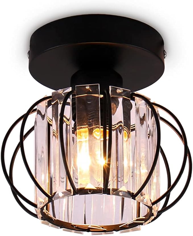 FRIXCHUR Black Modern Semi Flush Mount Ceiling Light Fixture Ceiling Light Shade Mini Crystal Chandeliers Ceiling Light for Kitchen Island Hallway Closet Dining Room Bedroom Staircase E26 Base