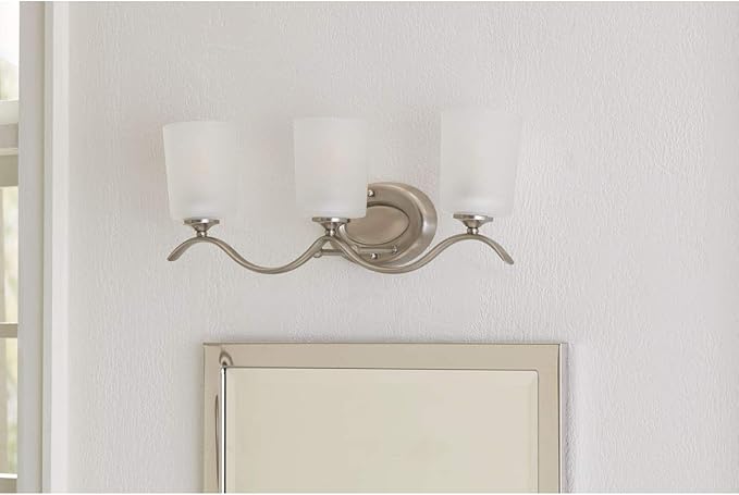 Inspire Collection 3-Light Etched Glass Traditional Bath Vanity Light Brushed Nickel