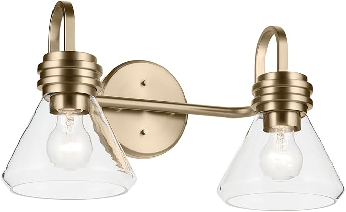 Kichler Farum 19.25" 2-Light Bathroom Vanity Light Fixture with Clear Glass in Champagne Bronze for Vanity Mirror, Jack & Jill Layout, Over Mirror (19.25" W x 9.5" H), 55154CPZCLR