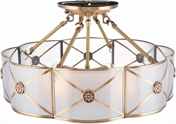 Tiffany Ceiling Lamp Semi Flush Mount Light 4-Light Drum Shade Vintage Chandelier Ceiling Lighting Fixture for Bedroom Hallway Entryway Foyer W18 H12 inch
