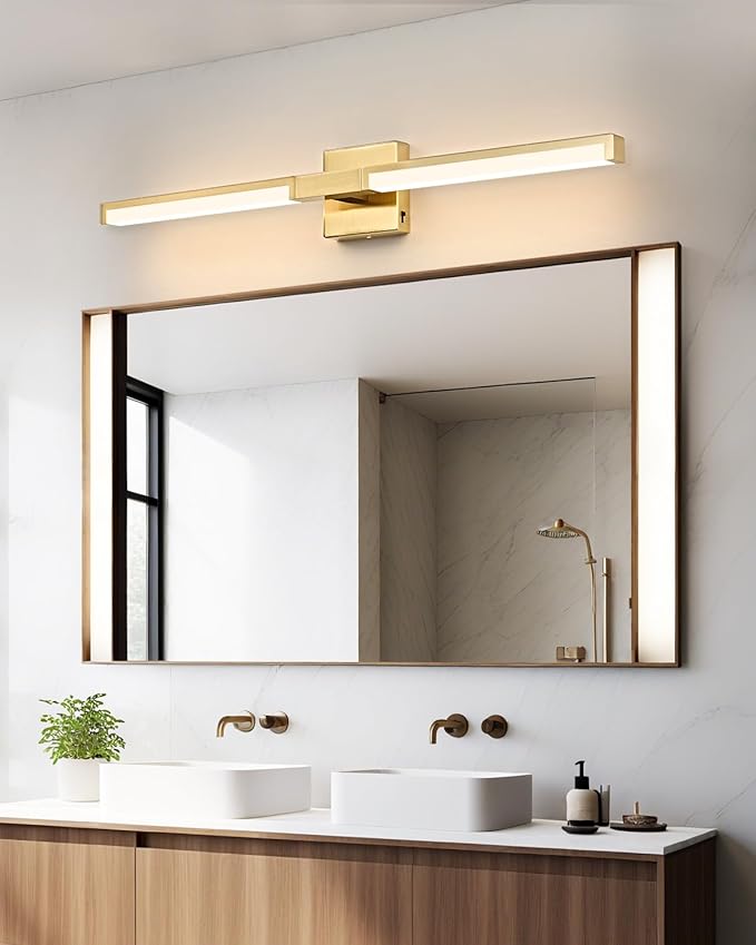 OKELI 32 Inch Bathroom Vanity Light Fixtures, Gold Modern Light Fixtures Over Mirror, 16W 5CCT Dimmable Wall Light- 2Pack
