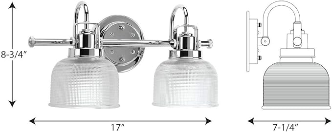 Progress Lighting 2-Light Clear Double Prismatic Glass Coastal Bath Vanity Light, Archie Collection, Indoor, P2991-15, Polished Chrome