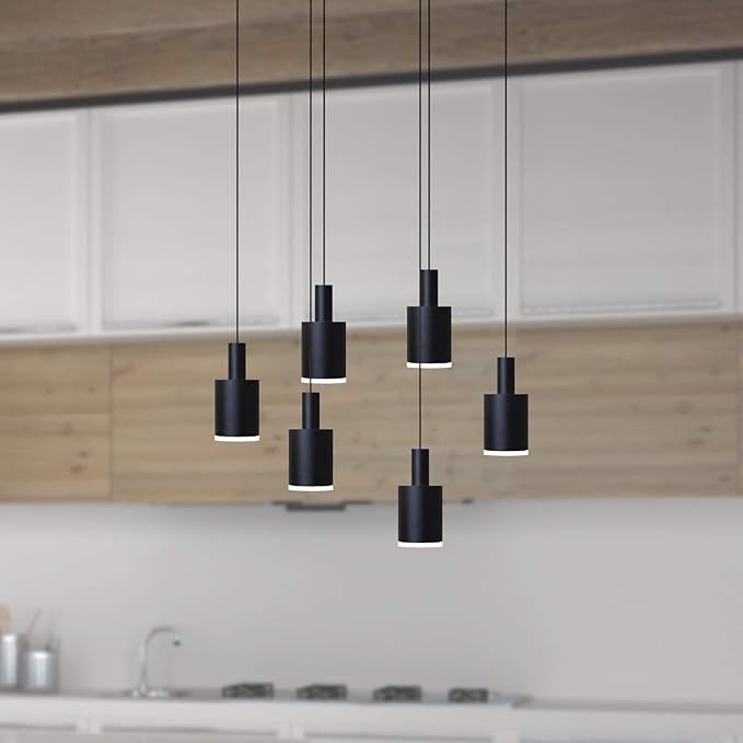 Virgo 6 Mini Pendant Lighting Black - LED Hanging Light Fixture for Kitchen Island, Bar, Foyer - Cluster Pendants - Dimmable, Adjustable Wire, Lamp Bulb Included