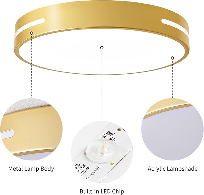 Modern Gold Flush Mount Ceiling Light Mid-Century LED Ceiling Light Bedroom Light Fixture Minimalist Ceiling Lamp for Living Room Kitchen Hallway Bedroom 15.75 Inch