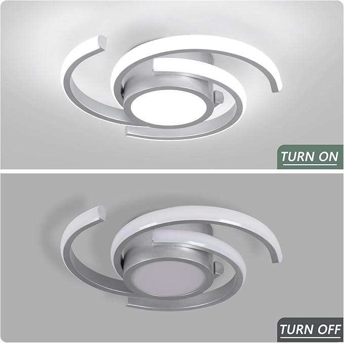 ADISUN LED Modern Ceiling Light, 6000K Semi Flush Mount Ceiling Light Fixture, Unique Ceiling Lamp for Living Room Bedroom Corridor Aisle Hallway, 2 Pack, Silver
