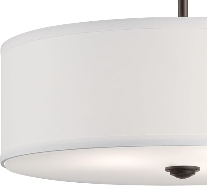 Kichler Shailene 18" 3 Light Round Semi Flush with Satin Etched White Diffuser and White Microfiber Shade in Olde Bronze