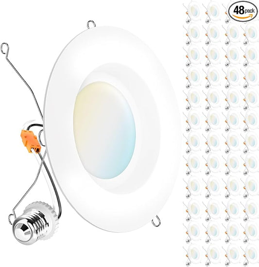 Sunco 48 Pack 6 Inch LED Can Lights, Retrofit Recessed Lighting, Smooth Trim, 965 LM, 13W (75W Equivalent), Selectable CCT 2700K/3000K/3500K/4000K/5000K, Dimmable, Damp Rated UL.