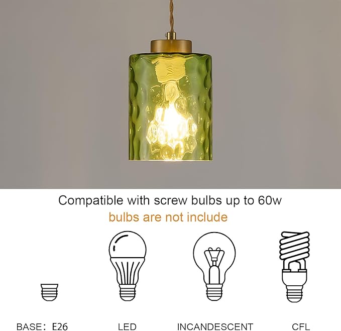 MWZ Gold Pendant Lights Kitchen Island 3 Pack, Modern Hanging Kitchen Pendant Lighting Over Sink with Green Hammered Glass Shade,Small Chandeliers Fixtures Adjustable Cord Hanging Lighting